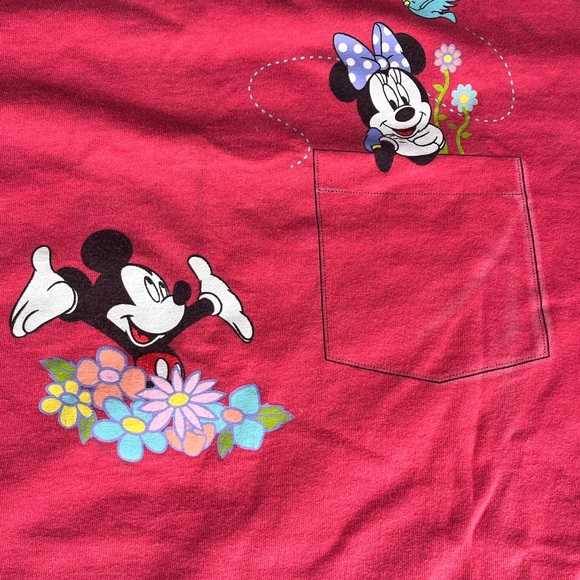 VINTAGE MICKEY MINNIE BLUE BIRD FAUX POCKET TEE T SHIRT DISNEY MEDIUM - Picture 3 of 4